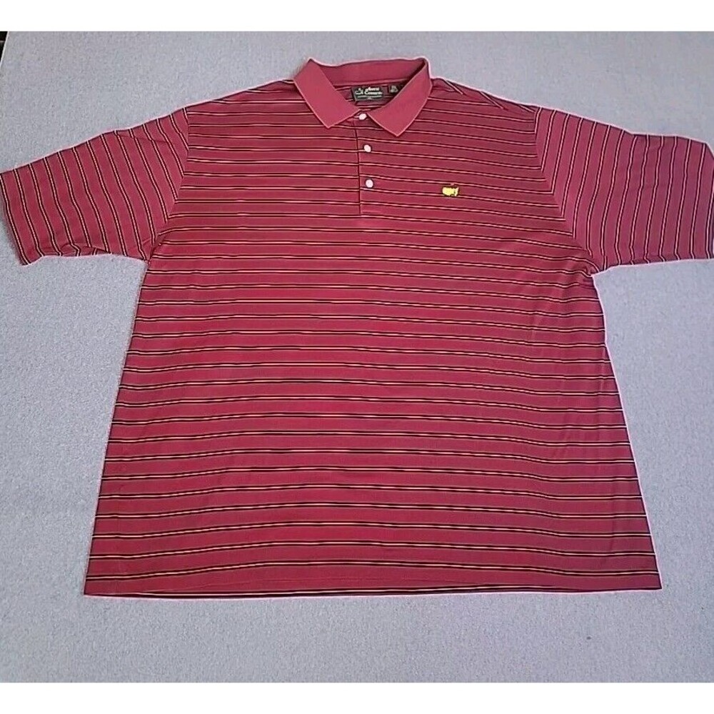 Amen Corner Masters Polo Shirt Mens 2XL Red Stripe Golf Embroidered Pima Cotton‎